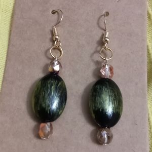 Hand Crafted olive Green earrings with czech crystals statement drop earrings